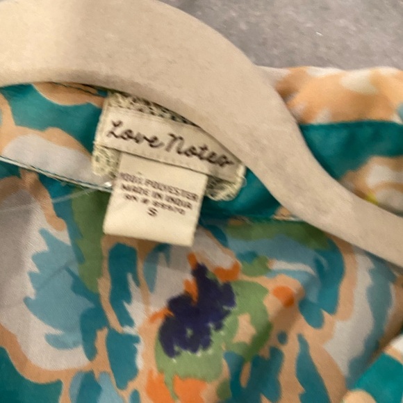 Love Notes Size S Turquoise Floral Sheer Button Down Sleeveless Top - Picture 9 of 9
